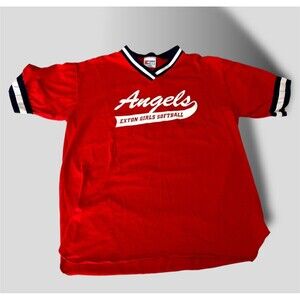 Vtg Eagle USA Softball Red T-shirt Women’s Large Angels Ringer 1970s Exton Pa 9